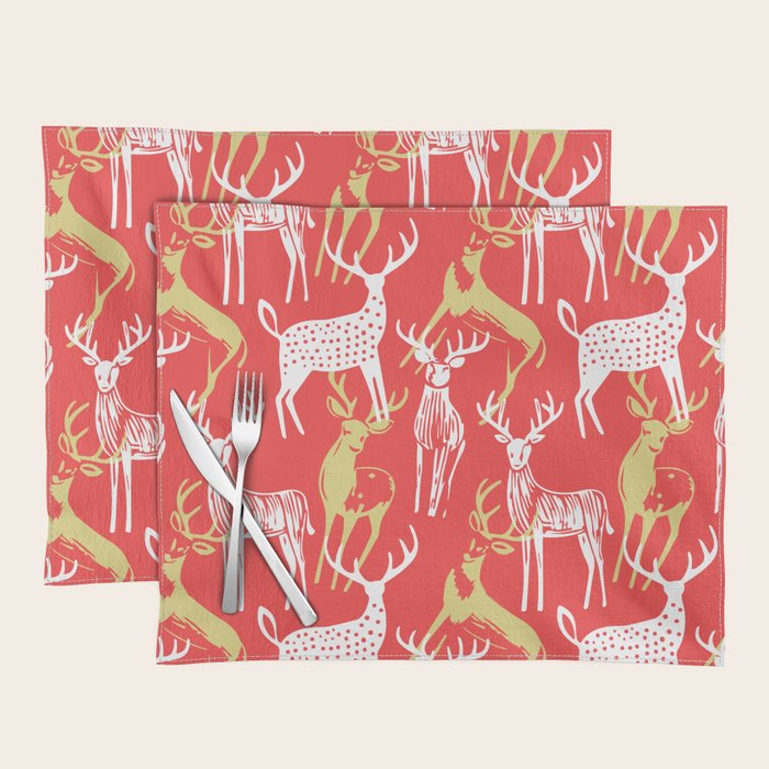 Red christmas reindeer animal pattern Placemat Gallery Image 1