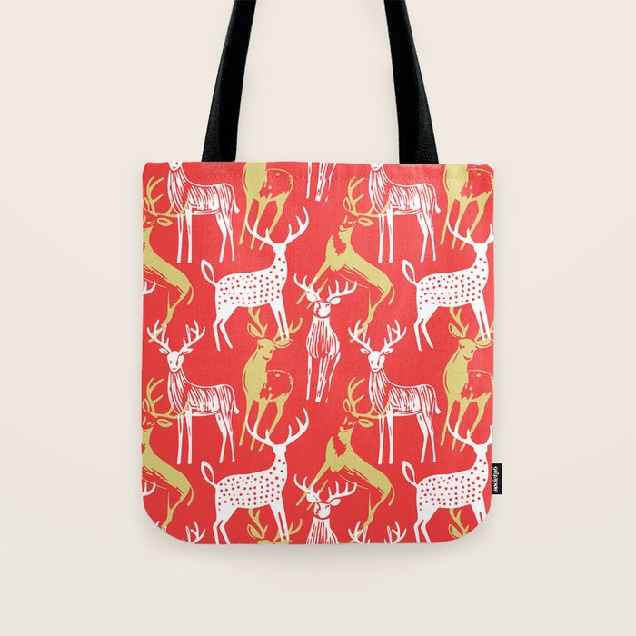 Red christmas reindeer animal pattern Tote Bag Gallery Image 1