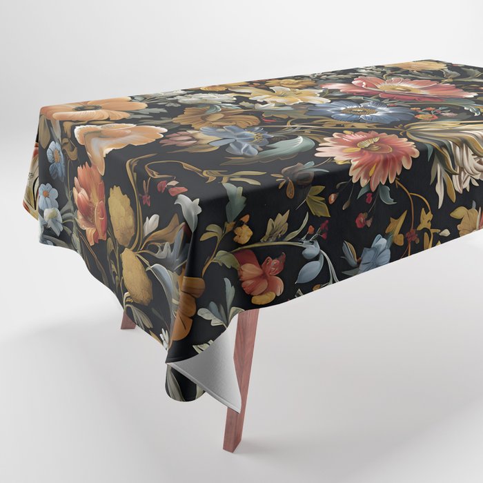 Countryside Bloom Ethereal Dark Floral Tablecloth Gallery Image 1