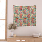 Retro Floral Beetle - pink red gold and teal Wall Tapestry Gallery Image 2