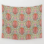 Retro Floral Beetle - pink red gold and teal Wall Tapestry Gallery Image 4