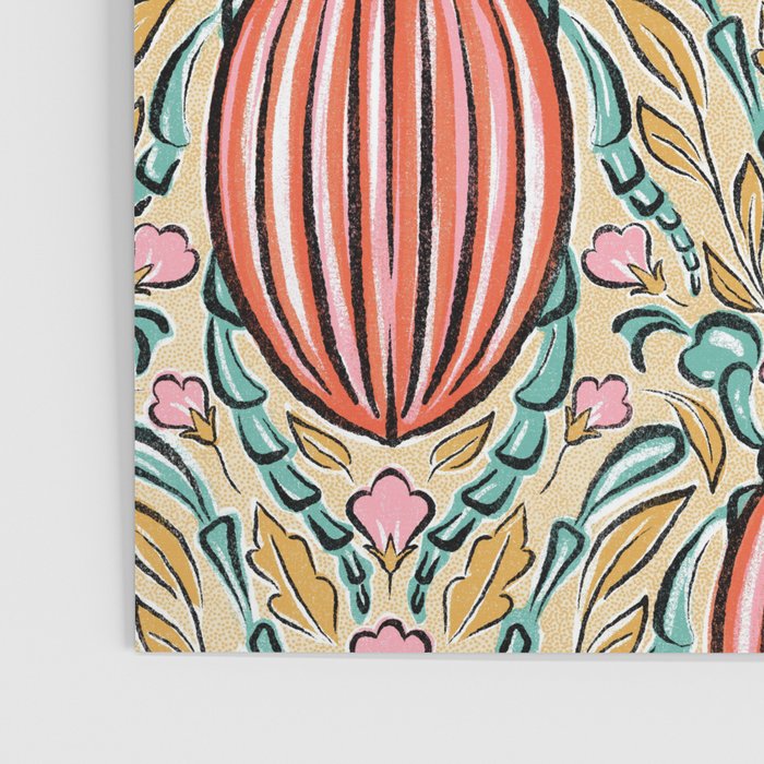 Retro Floral Beetle - pink red gold and teal Poster Gallery Image 3
