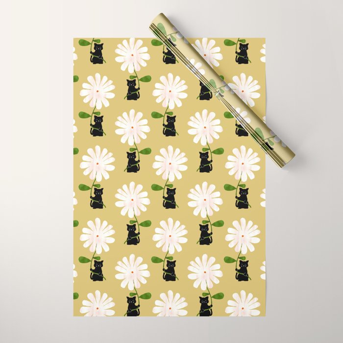 Cat with flower Wrapping Paper Gallery Image 1