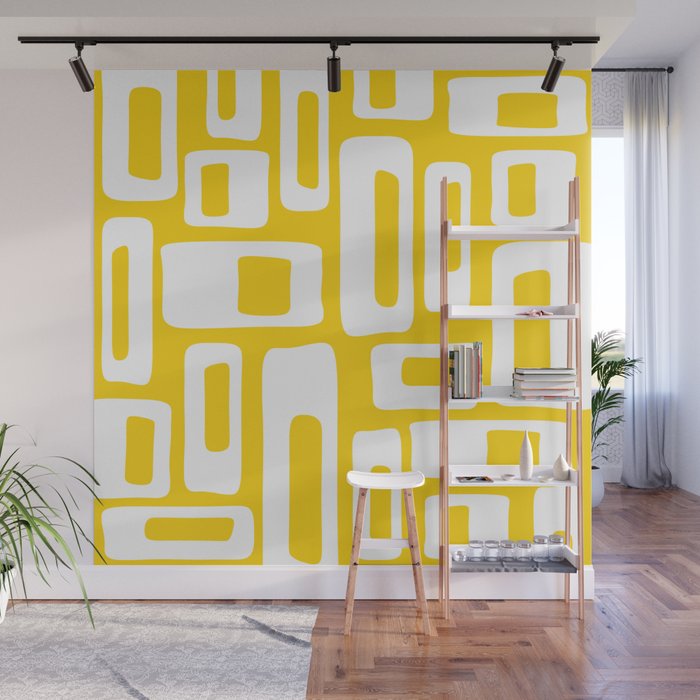 Retro Mid Century Modern Abstract Pattern 335 Yellow Wall Mural Gallery Image 1