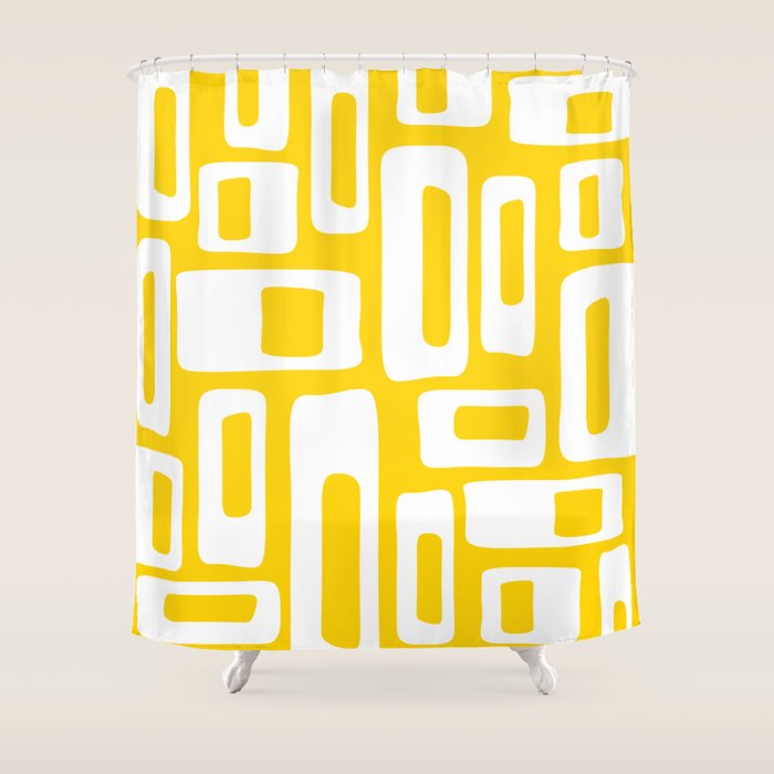 Retro Mid Century Modern Abstract Pattern 335 Yellow Shower Curtain Gallery Image 1