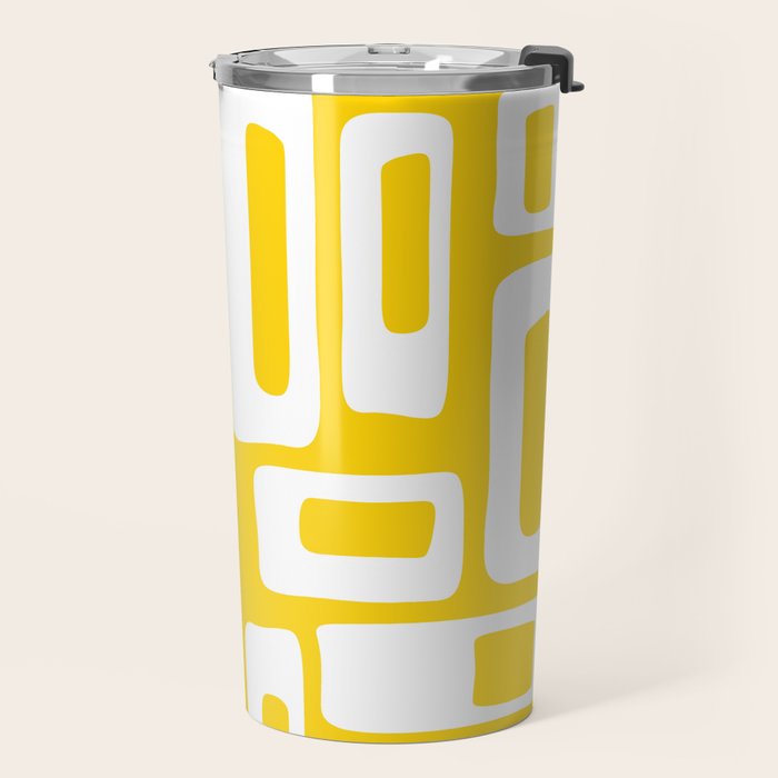 Retro Mid Century Modern Abstract Pattern 335 Yellow Travel Mug Gallery Image 2