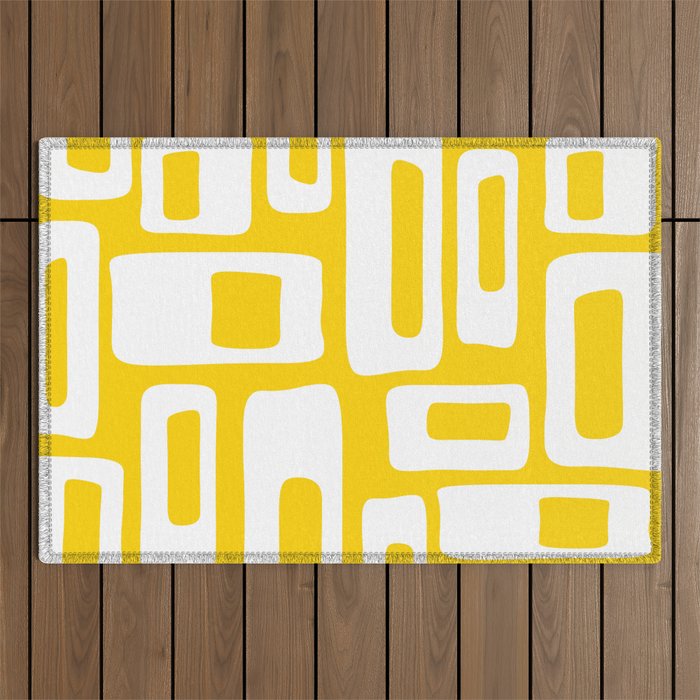 Retro Mid Century Modern Abstract Pattern 335 Yellow Outdoor Rug Gallery Image 1