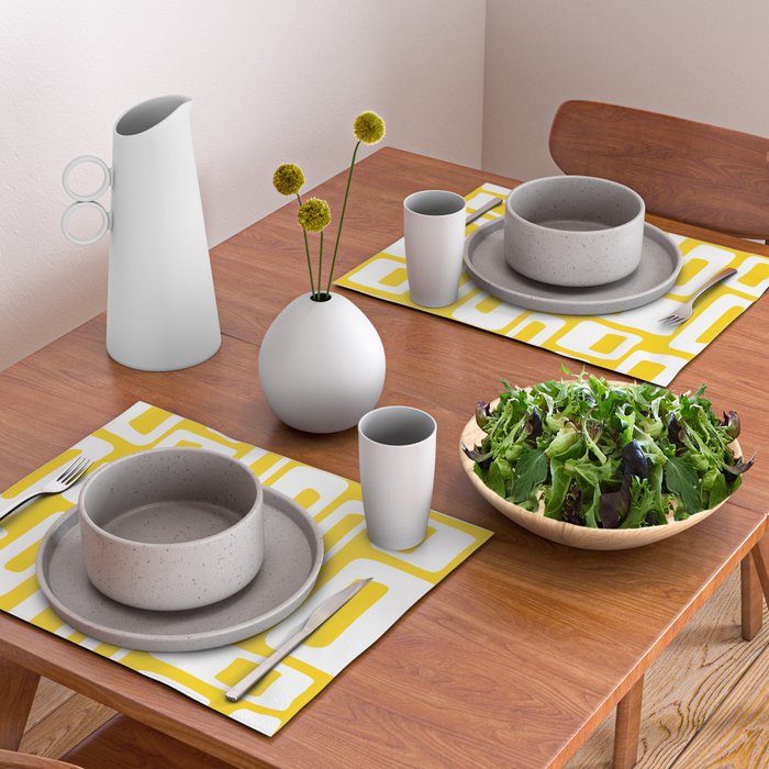 Retro Mid Century Modern Abstract Pattern 335 Yellow Placemat Gallery Image 2