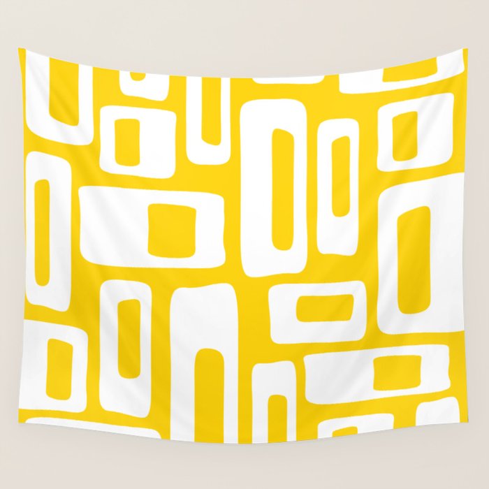 Retro Mid Century Modern Abstract Pattern 335 Yellow Wall Tapestry Gallery Image 1