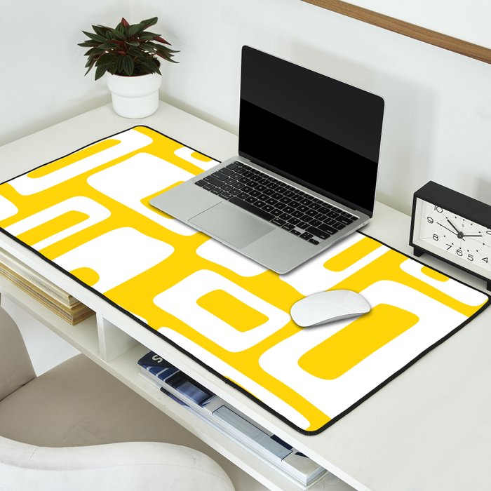 Retro Mid Century Modern Abstract Pattern 335 Yellow Desk Mat Gallery Image 2