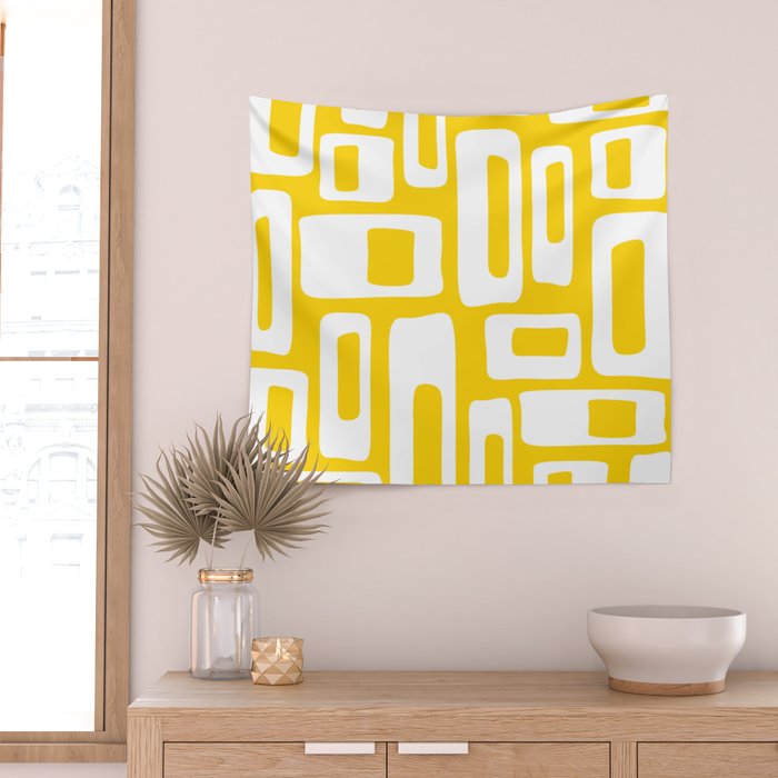 Retro Mid Century Modern Abstract Pattern 335 Yellow Wall Tapestry Gallery Image 2