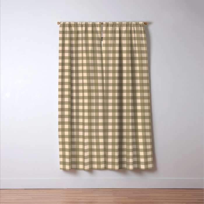 Gingham Plaid Olive Vintage Green Window Curtain Gallery Image 3