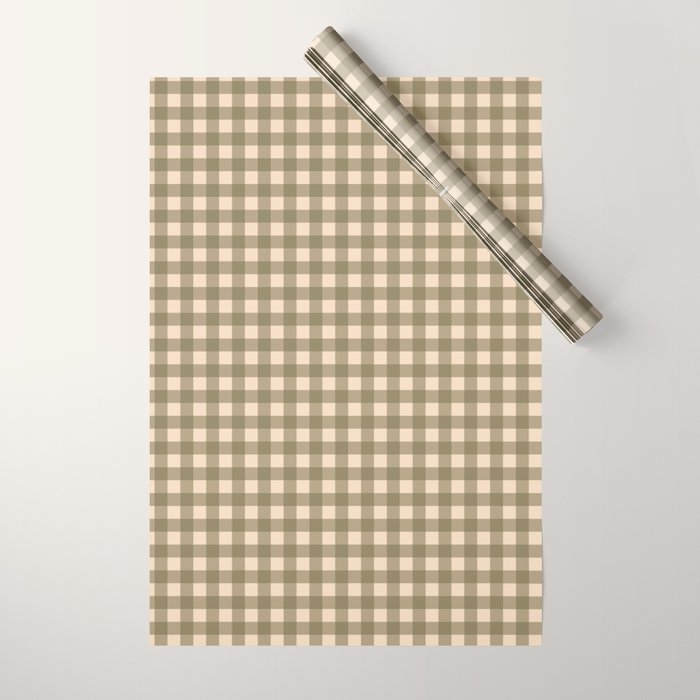 Gingham Plaid Olive Vintage Green Wrapping Paper Gallery Image 1