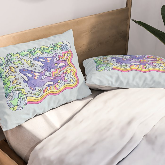 Orcas of Earth | Ocean Conservation Art Pillow Sham Gallery Image 2