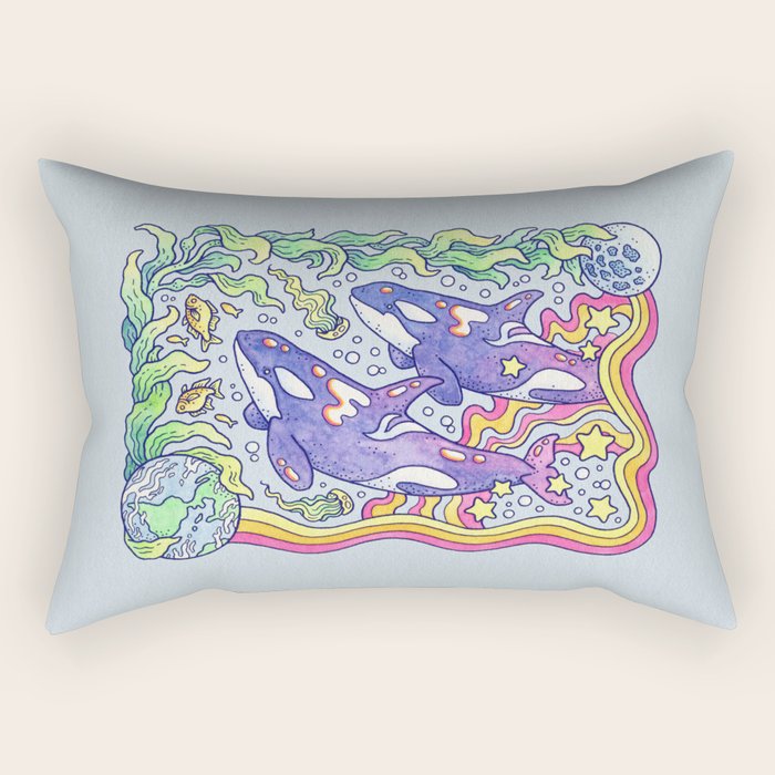 Orcas of Earth | Ocean Conservation Art Rectangular Pillow Gallery Image 1