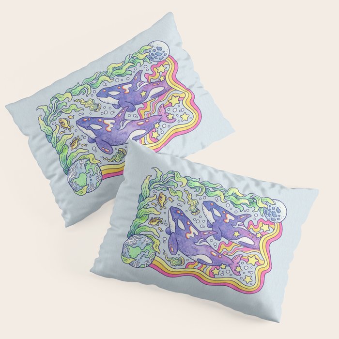 Orcas of Earth | Ocean Conservation Art Pillow Sham Gallery Image 1