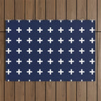 Navy Blue Swiss Cross Minimalist Line Drawing Outdoor Rug Gallery Image 1