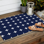 Navy Blue Swiss Cross Minimalist Line Drawing Outdoor Rug Gallery Image 2