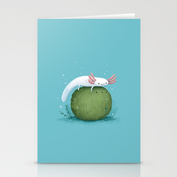 Axolotl on a Mossball Stationery Card Gallery Image 2