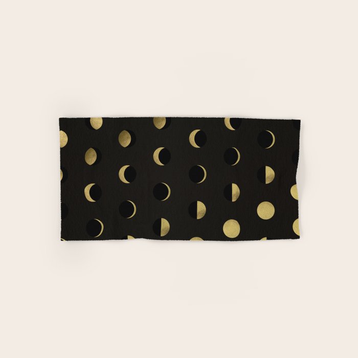 The Lunar Cycle â¢ Phases of the Moon - Black & Gold Palette Bath Towel Gallery Image 1