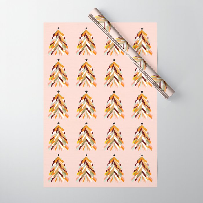 Festive Retro Christmas Tree on Peach Fuzz Wrapping Paper Gallery Image 1