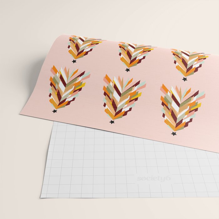 Festive Retro Christmas Tree on Peach Fuzz Wrapping Paper Gallery Image 2