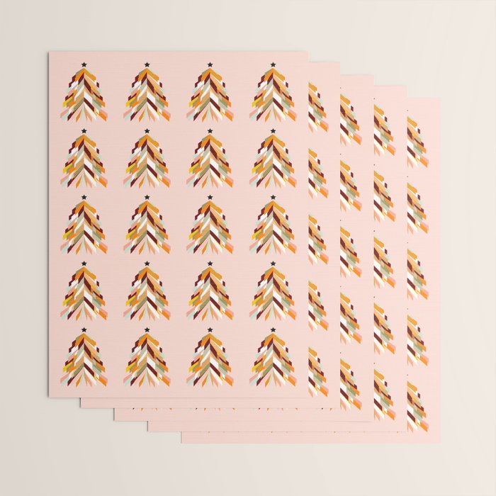 Festive Retro Christmas Tree on Peach Fuzz Wrapping Paper Gallery Image 3