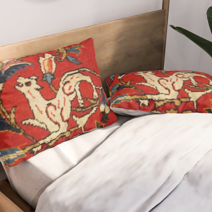 Persian Floral Animal Rug Print Pillow Sham Gallery Image 2