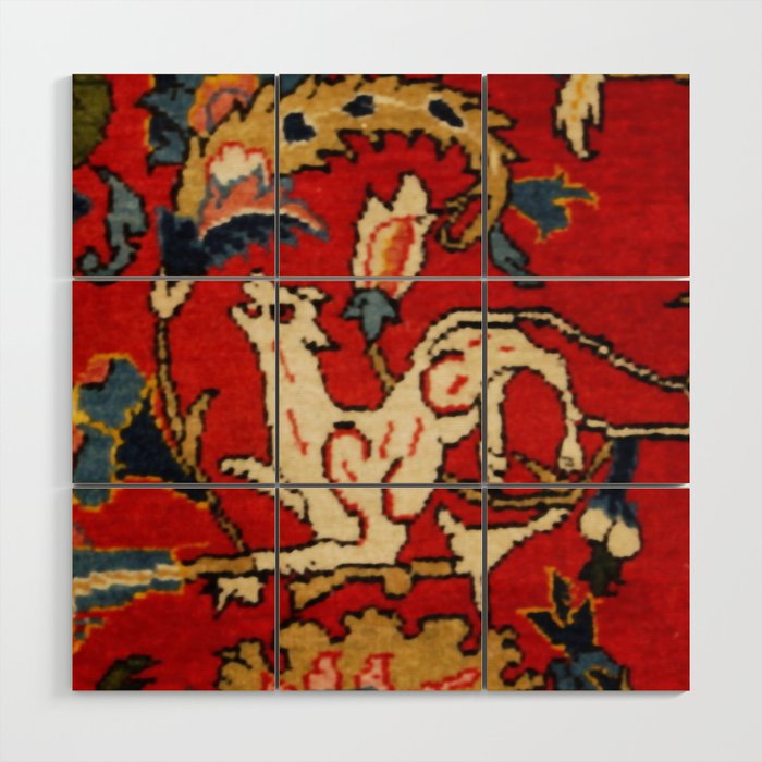Persian Floral Animal Rug Print Wood Wall Art Gallery Image 1