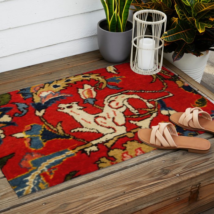 Persian Floral Animal Rug Print Outdoor Rug Gallery Image 2