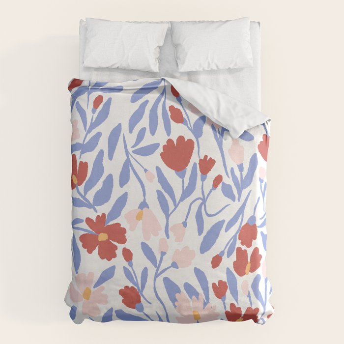 Blue and Orange vibrant bold flowers Duvet Cover Gallery Image 1