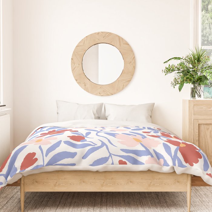 Blue and Orange vibrant bold flowers Duvet Cover Gallery Image 3