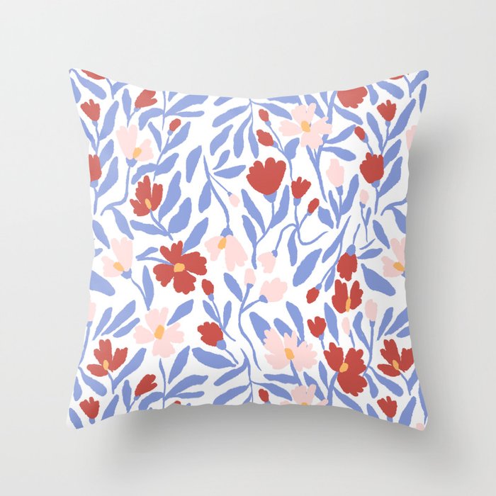 Blue and Orange vibrant bold flowers Throw Pillow Gallery Image 6