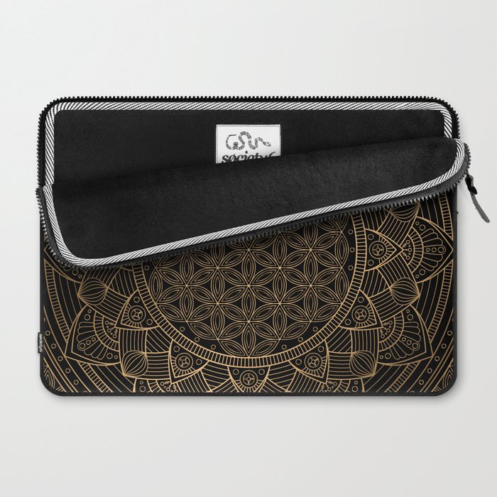 The Flower of Life Black Gold Mandala Laptop Sleeve Gallery Image 2