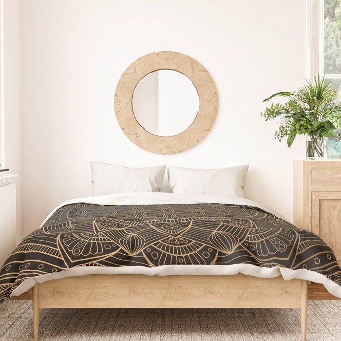 The Flower of Life Black Gold Mandala Duvet Cover Gallery Image 3