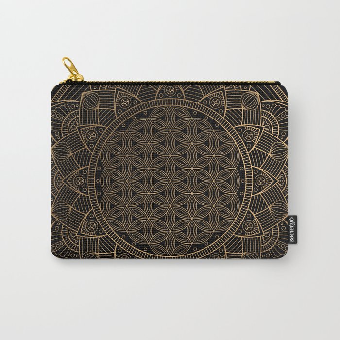 The Flower of Life Black Gold Mandala Carry All Pouch Gallery Image 1