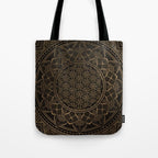The Flower of Life Black Gold Mandala Tote Bag Gallery Image 1