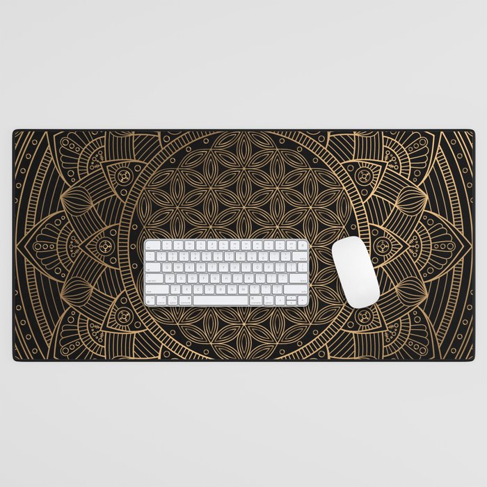 The Flower of Life Black Gold Mandala Desk Mat Gallery Image 1