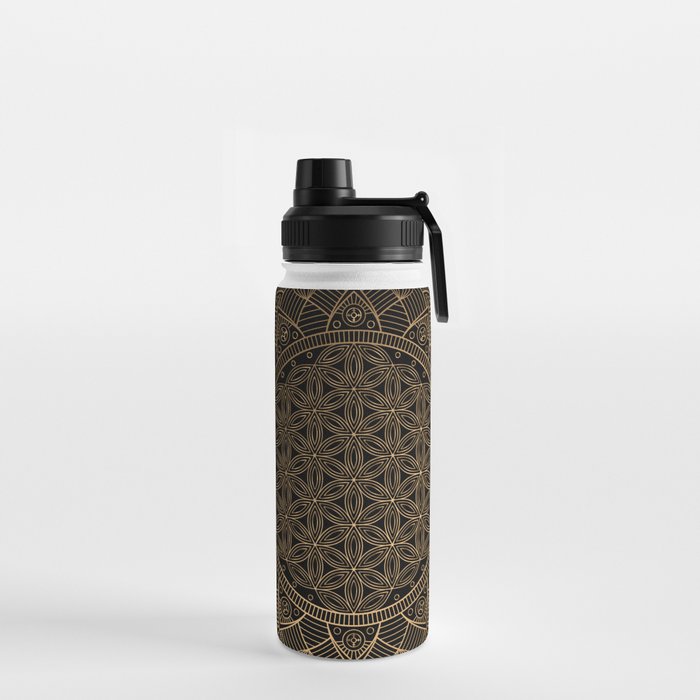 The Flower of Life Black Gold Mandala Water Bottle Gallery Image 2
