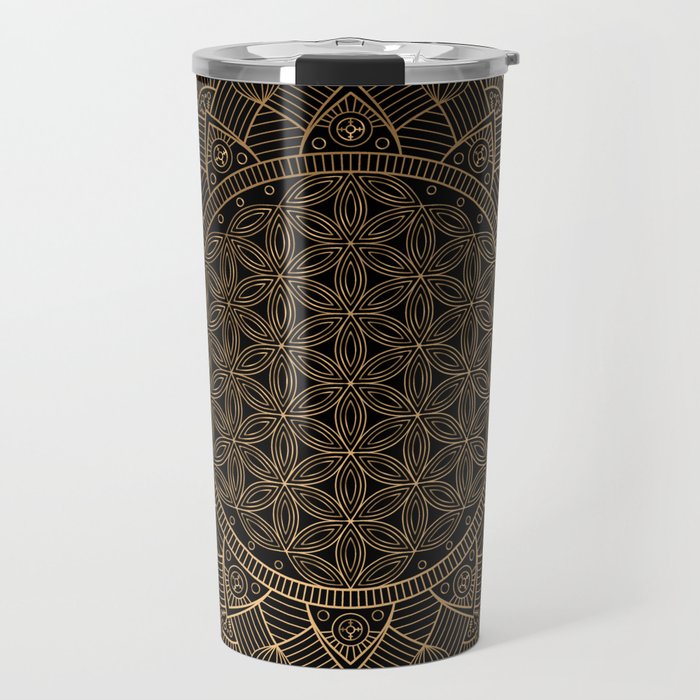 The Flower of Life Black Gold Mandala Travel Mug Gallery Image 1