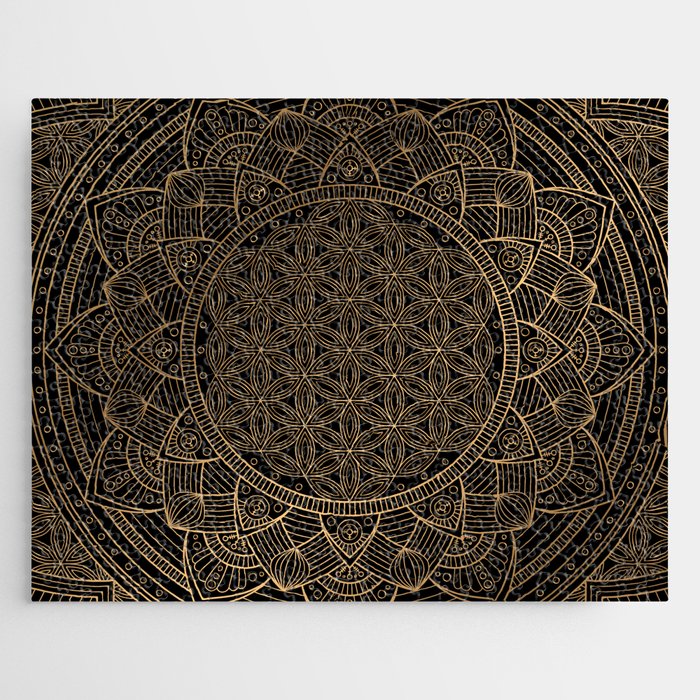 The Flower of Life Black Gold Mandala Jigsaw Puzzle Gallery Image 1