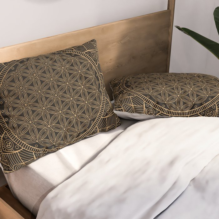 The Flower of Life Black Gold Mandala Pillow Sham Gallery Image 2