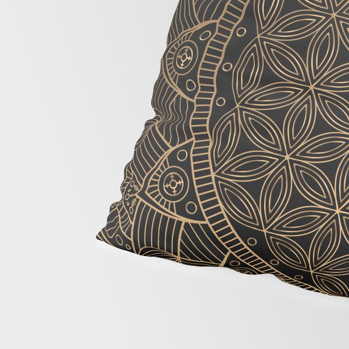The Flower of Life Black Gold Mandala Pillow Sham Gallery Image 4