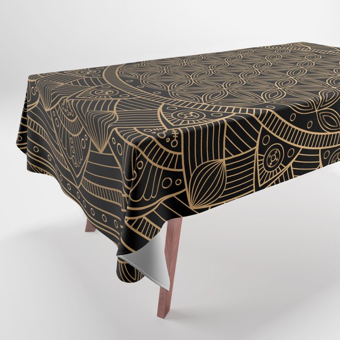 The Flower of Life Black Gold Mandala Tablecloth Gallery Image 1