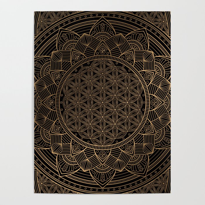 The Flower of Life Black Gold Mandala Poster Gallery Image 4