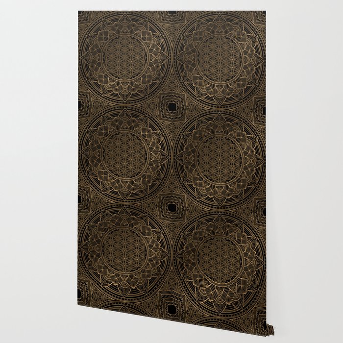 The Flower of Life Black Gold Mandala Wallpaper Gallery Image 2