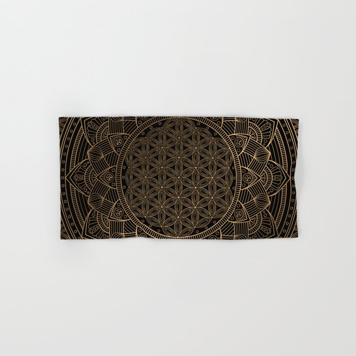 The Flower of Life Black Gold Mandala Bath Towel Gallery Image 1