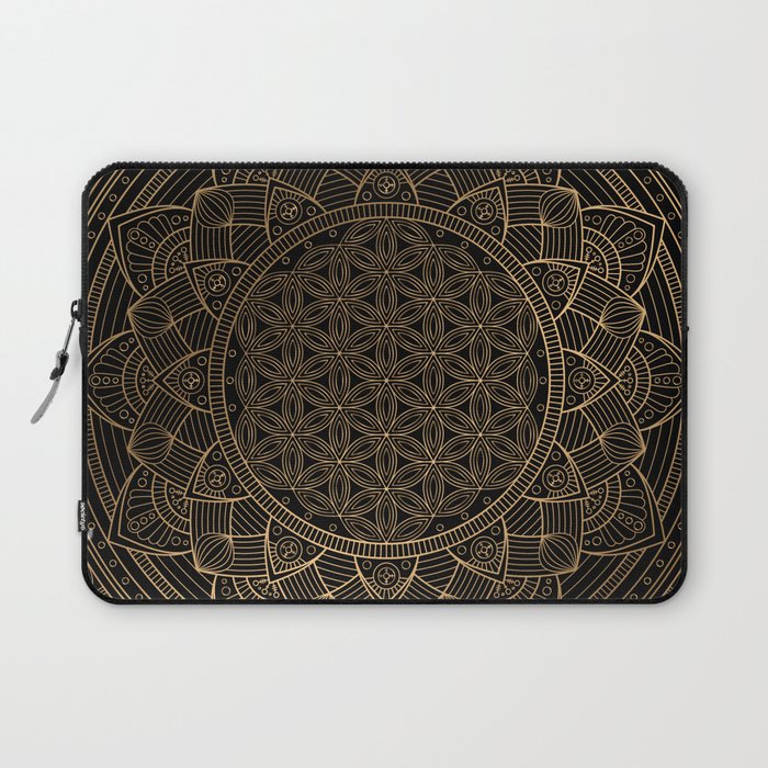 The Flower of Life Black Gold Mandala Laptop Sleeve Gallery Image 1