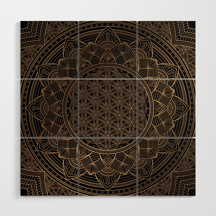 The Flower of Life Black Gold Mandala Wood Wall Art Gallery Image 1