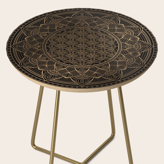The Flower of Life Black Gold Mandala Side Table Gallery Image 2
